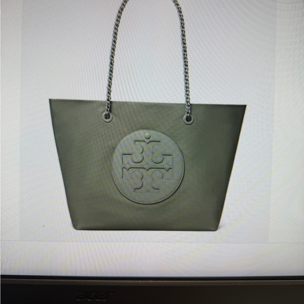Tory Burch Dark Green Tote with Chain Straps